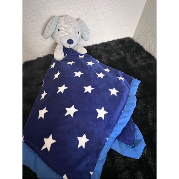 Cloud Island Baby Lovey Tweed Gray Puppy Dog Security Blanket Blue with Stars - Picture 2 of 4